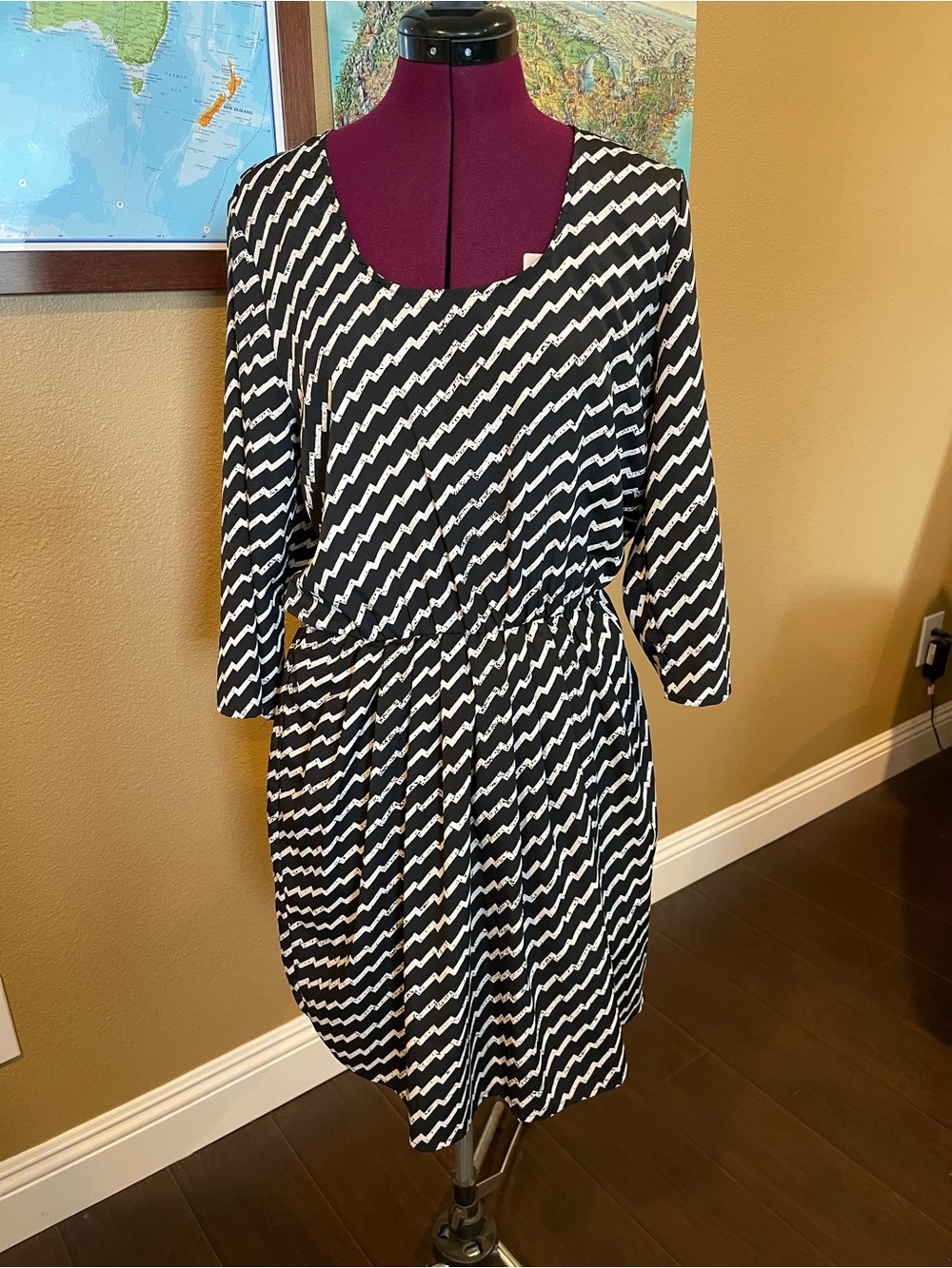 Bar III Black and White Zigzag Print Dress